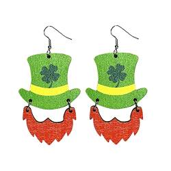 XNBZW St. Patricks Day Clovers Green Rainbow Bearded Irish Wood Earrings Women Hoop Earrings, C, Einheitsgröße, Creolen von XNBZW