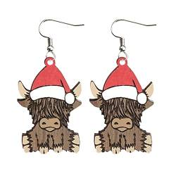 XNBZW Weihnachten Holz Ohrringe Tier Kuh Ohrringe Weihnachtsmütze Ohrringe Kette Ohrring, D, Einheitsgröße, Hut von XNBZW