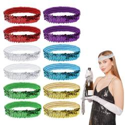 XNIVUIS 12 Stück Pailletten-Stirnband, Glitzer Haarbänder Pailletten Stirnbänder, Headbands Elastische Haar Kopfbedeckung, Sport Stirnband für Frauen und Mädchen Party Dekoration (Mehrfarbig) von XNIVUIS