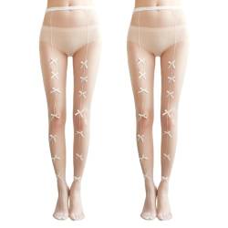 XNIVUIS 2 Paar Strumpfhose Damen Muster Netzstrumpfhose für Damen, Hohe Taille Sexy, Netzstrumpfhose Fishnet Stockings Strümpfe Strumpfhosen mit Reizvollen und Charmanten Aushöhlen Muster (Weiß) von XNIVUIS