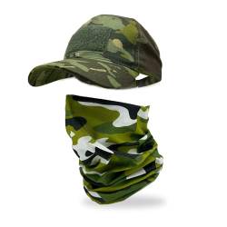 XNIVUIS 2 Stück Camo Hüte für Männer mit Kühlung Halsgamasche, Taktisch Baseballmütze, Camouflage Cap, Sonnenschutz Halbgesichtsmaske Tactical Camo für Fishing Camping Outdoor Sport von XNIVUIS