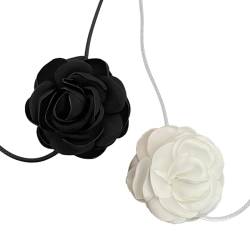 XNIVUIS 2 stücke Blume Choker Vintage Blume Halsketten Schwarz Weiß Rose für Frauen Spitze Schnürung Schlüsselbein Kette Einstellbare Stoff Rose Halskette für Frauen Mädchen Braut Hochzeit Party, von XNIVUIS