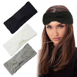 XNIVUIS 3 Stück Stirnband Damen Winter, Stirnbänder Strick Gefüttert mit Fleece, Haarband Ohrenwärmer Elastische, Haarbänder Verdicken Headwrap Kopfband für Damen Skifahren Laufen (3 Stück) von XNIVUIS