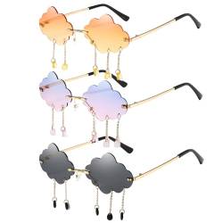 XNIVUIS 3 Stück Unisex Sonnenbrille, Randless Wolken Sonnenbrille Vintage, Vintage Cloud Design, Lustige Unregelmäßige Vintage Rave Disco Brille, Brille für Party Strand (Mehrfarbig) von XNIVUIS