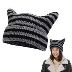 XNIVUIS Beanie Mütze für Damen,handgefertigh gestrickt mit Katzenohren, für Winter warm elastisch lockere Vintage-Gothic-Mützen, Trendige Strickmütze für Erwachsene und Kinder (Polyester, Grau) von XNIVUIS