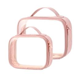 2 Stück Klare Reisetasche Kulturtasche, PVC Kosmetik Tragetasche Mit Reißverschluss, wasserdichte Make Up Tasche Kulturbeutel, Transparent Kosmetiktasche Durchsichtig Für Männer, Frauen (Rosa) von XNSHUN