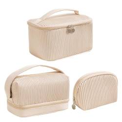 3 Stück Tragbare Schminktasche, wasserdichte Make Up Tasche Kosmetiktasche Kulturbeutel, Multifunktions Reise Kosmetiktasche Waschtasche Für Damen Und Mädchen (Beige) von XNSHUN