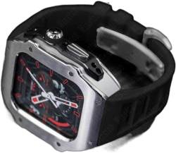 XNWKF Edelstahl-Uhrengehäuse und Gummi-Uhrenarmband für Herren, RM-Mod-Kit, für Apple Watch Ultra 49 mm, 45 mm, 44 mm, Modifikationsset, Gummi-Uhrenarmband, für iWatch 8, 7, 6, 5, SE-Serie, von XNWKF