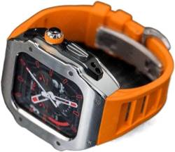 XNWKF Edelstahl-Uhrengehäuse und Gummi-Uhrenarmband für Herren, RM-Mod-Kit, für Apple Watch Ultra 49 mm, 45 mm, 44 mm, Modifikationsset, Gummi-Uhrenarmband, für iWatch 8, 7, 6, 5, SE-Serie, von XNWKF