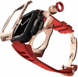 XNWKF Ersatzarmband für Apple Watch Serie 8, 7, 45 mm, Metallgehäuse mit Fluorkautschuk-Band, für iWatch 6, SE, 5, 4, 44 mm, Nachrüstung, Aluminium-Abdeckung, Ersatzarmband, 44MM, Achat von XNWKF