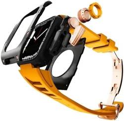 XNWKF Ersatzarmband für Apple Watch Serie 8, 7, 45 mm, Metallgehäuse mit Fluorkautschuk-Band, für iWatch 6, SE, 5, 4, 44 mm, Nachrüstung, Aluminium-Abdeckung, Ersatzarmband, 45 mm, Achat von XNWKF