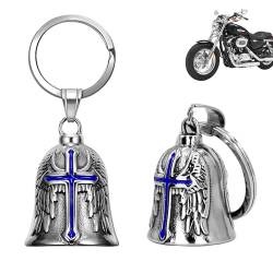 XNZMYN 2 Stück Guardian Bell Motorrad Glöckchen, Edelstahl Motorrad Glocke Glücksbringer, Motorradglockenaufhänger Chrom für Motorrad Zubehör oder Schlüsselanhänger (Blau) von XNZMYN