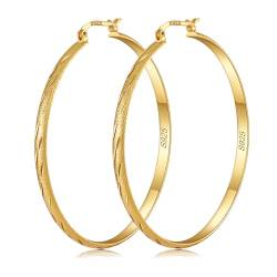 XOEMEL 4MM Creolen Gold,Hypoallergen Ohrringe Gold Creolen für Damen Leicht Creolen Silber 925 Mittelgroß 30MM/40MM/50MM/60MM von XOEMEL