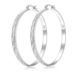 XOEMEL 4MM Creolen Silber, Hypoallergen Echt Silber Creolen für Damen Leicht Creolen Silber 925 Mittelgroß 30MM/40MM/50MM/62MM von XOEMEL