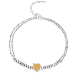 XOEMEL Armband Damen 925 Silber Beads-Armband mit Herz, 17+5 cm, Gold, Silber und Roségold Verstellbares Damen armband mit Geschenkbox von XOEMEL