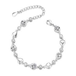 XOEMEL Armband Damen Silber,Armband Herz mit Zirkonia Verstellbar Silberarmband 925 Sterling Silber Armkette Geschenke für Damen Frauen Mädchen von XOEMEL