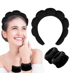 XOUDKE Hairband Cosmetics, Hair Band, Make-Up Hair Band, Hair Bands, Cosmetics, Cosmetic Hair Band, Skincare Headband, Headband Skincare, Sponge and Terry Cloth, Soft and Absorbent Material (Schwarz) von XOUDKE