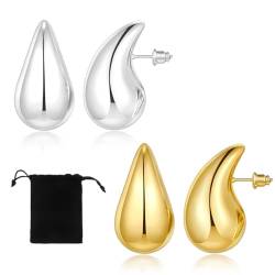 XOUDKE Handmade Ohrringe Gold Hängend, Goldene Ohrringe Damen, Tropfen Vergoldete Earrings for Women, Modeschmuck Chunky Hoop Earring Dupes für mädchen, Hypoallergen Geschenke für Frauen,Gold,Silber von XOUDKE