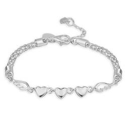 XOUDKE Silber Armband für Damen Silberarmband Damen 925 Silber Herz Armband Freundschaftsarmband Verstellbare Armkette Geschenke für Frauen Mädchen von XOUDKE