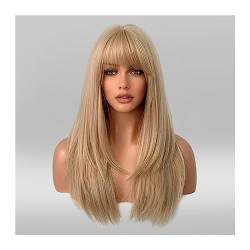 Perücke Natürliche Haar Blonde synthetische Perücken mit Pony for Frauen, langes gewelltes Haar, Cosplay, Lolita, Party, natürliche hitzebeständige Perücken, Faser, tägliches Haar Haarperücken für tä von XOVP-023