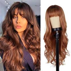 Perücke Natürliche Haar Braune lange synthetische Perücke for Frauen, natürliche Wellenperücke mit Pony, hitzebeständiges Cosplay-Haar Haarperücken für tägliche Mottoparty Kostüme (Color : 6R429-38 von XOVP-023