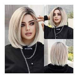 Perücke Natürliche Haar Kurze Ombre-blonde Bob-Perücke for Frauen, tägliche Party, natürliche synthetische Lavendel-Seitenscheitel-Perücke, hitzebeständige gerade Perücken Haarperücken für tägliche M von XOVP-023