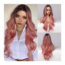 Perücke Natürliche Haar Lange Körperwelle Ombre Schwarz Rosa Cosplay Perücken Hitzebeständige synthetische Perücken Mittelteil Natürliche Lolita Perücken for Frauen Haarperücken für tägliche Mottopar von XOVP-023