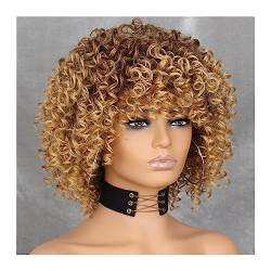 Perücke Natürliche Haar Lockige Afro-Blonde Perücke mit Pony, schulterlange Perücken, Afro-Perücken, synthetische lockige volle Perücke for Frauen Haarperücken für tägliche Mottoparty Kostüme von XOVP-023