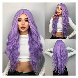 Perücke Natürliche Haar Natürliche Haar Hitzebeständige Perücken De Mujer Lila Körper Welle Synthetische Perücken for Frauen Lange Cosplay Party Bunte Perücke Haarperücken für tägliche Mottoparty Kos von XOVP-023