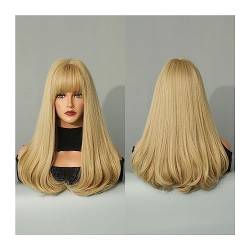 Perücke Natürliche Haar Perücke mit Pony for Frauen, Kunsthaar, gewellte Perücken, 45,7 cm, Perücke for tägliches Cosplay und Party Haarperücken für tägliche Mottoparty Kostüme (Color : Blond) von XOVP-023