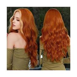 Perücke Natürliche Haar Perücken, leuchtend orange, lange gewellte Damen-Perücke, natürliche synthetische Perücken mit Pony for schwarze Frauen, tägliche Party, Cosplay Haarperücken für tägliche Mott von XOVP-023