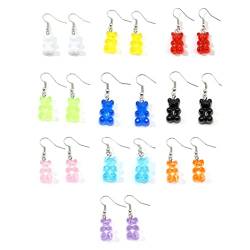 XPEX 10 Paar Ohrringe mit Cartoon-Bärenmuster, Bonbonfarben, niedliche Ohrringe, Schmuckgeschenke für Frauen, Mädchen, 10 Farben von XPEX
