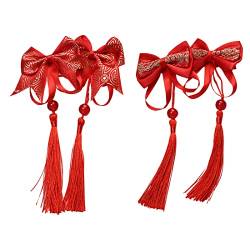 XPEX 2 Paar Schleifen-Haarspangen, Chinesisches Neujahrs-Haarspangen-Haarschmuck, Lange Quasten-Haarspangen für Frauen, Rot von XPEX