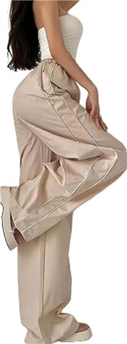 XPONNI Trainingshose für Damen, Y2k-Hose, Fallschirmhose für Damen, Y2K-Kleidung, Beige, Groß von XPONNI