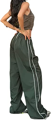 XPONNI Trainingshose für Damen, Y2k-Hose, Fallschirmhose für Damen, Y2K-Kleidung, Dunkelgrün, M von XPONNI