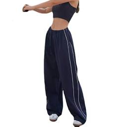 XPONNI Trainingshose für Damen, Y2k-Hose, Fallschirmhose für Damen, Y2K-Kleidung, Marineblau, M von XPONNI