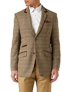 XPOSED of London Herren Classic Tweed Check Blazer in Tan Brown, Grau Herring Bone Vintage Styled Tapped Fit Jacke [AMZCH-BLZ-CARLO-B5-BROWN-42] von XPOSED of London