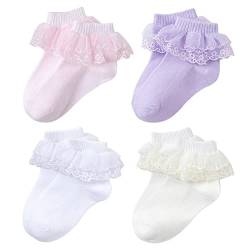 XPXGMT 4er Pack Rüschen Spitze Baby Mädchen Socken Schule Kleinkind Mädchen Socken 7-10 Jahre von XPXGMT