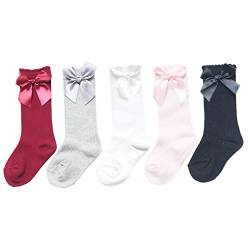 XPXGMT 5-Pack Baumwolle Kniestrümpfe Socken Baby Mädchen Socken Bogen Kniestrumpf Schuluniform Socken 0-2 Jahre - Style 1 von XPXGMT