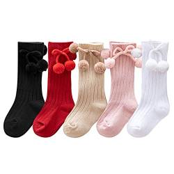 XPXGMT 5 Stück Pom Baby Mädchen Kniestrümpfe Baumwolle Spanisch Kleinkind Mädchen Socken, mehrfarbig, 12-24 Monate von XPXGMT