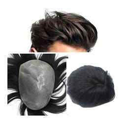 Herren Toupet Toupet for Männer, 4 mm–6 mm PU-Haut, biologische Kopfhaut, Echthaar, Herren-Toupet, natürliches schwarzes indisches Remy-Haar, glattes Herren-Ersatz-Haarteil Herrenperücke (Color : Str von XPYGF565