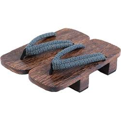 XPuing Herren Bühnenperformance Geta Japanische Holzhausschuhe Clogs Flip Flops Sandalen Schuhe (Navy blau, numeric_42) von XPuing