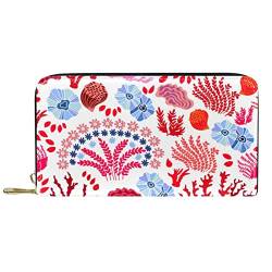 Damen Geldbörse mit Reißverschluss und Handy-Kupplung, Hintergrund mit Korallen und Blumenmuster, Reise-Geldbörse, Leder-Clutch, Kartenhalter, Organizer, Handgelenke, Geldbörsen, multi, 8.07x1x4.53 in von XQSSB