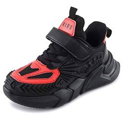XQXT Unisex Kinder Mode Turnschuhe Sportschuhe Hallenschuhe Leicht Atmungsaktiv für Jungen Mädchen Laufschuhe Sneaker (32,Schwarz Rot 1) von XQXT