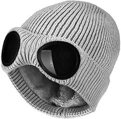 XRDSS Herren Goggle Beanie Gestrickte Winter Chunky Beanie Mütze grau einheitsgröße von XRDSS