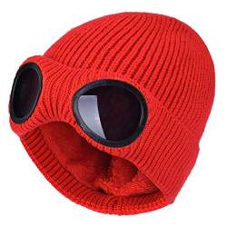 XRDSS Herren Goggle Beanie Gestrickte Winter Chunky Beanie Mütze rot einheitsgröße von XRDSS