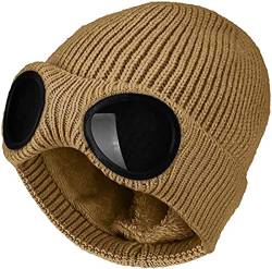 XRDSS Unisex Goggle Beanie Strickmütze Winter Chunky Beanie Mütze, coffee, Einheitsgröße von XRDSS