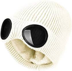 XRDSS Unisex Goggle Beanie Strickmütze Winter Chunky Beanie Mütze, weiß, Einheitsgröße von XRDSS