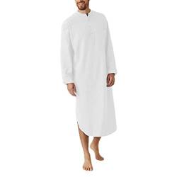 Herren Nachthemd Sleepwear Langärmelig Nachthemd Lockeres Schlafshirt Weiche, Bequeme Baumwolle Nachtwäsche M-XXXL (Color : White, Size : XXL) von XSION