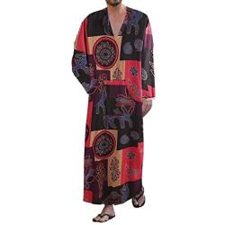 XSION Herren Langarm Kaftan Thobe Abaya Dubai Langes Kleid Ethno Kleidung Muslim Arabisches Kleid Nahen Osten Robe, rot, 3XL von XSION